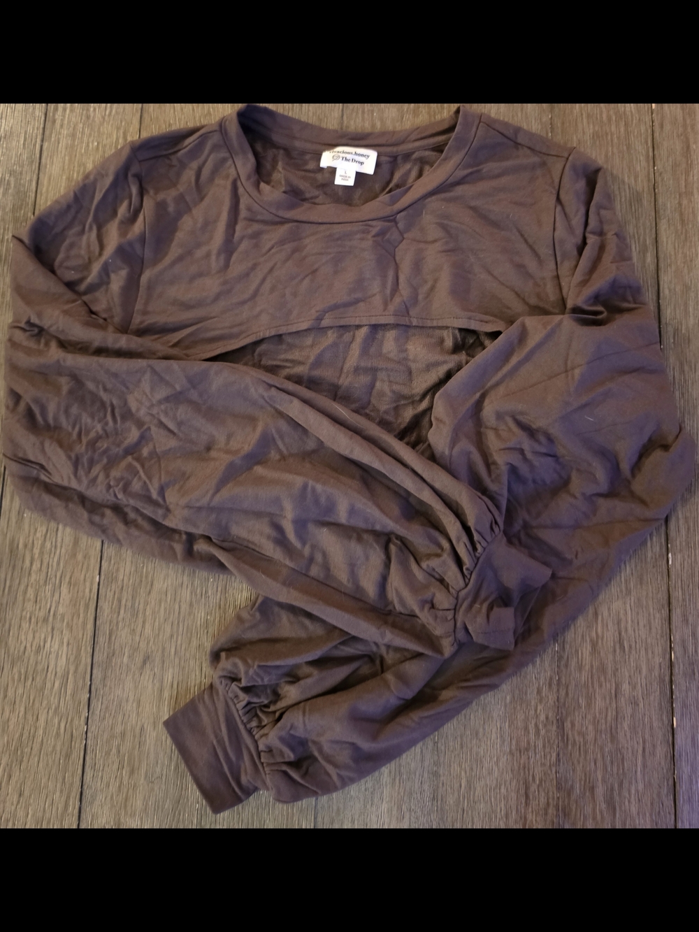 Vivacious.honey The Drop Long Sleeve Cut-off Top in Dark Brown Size Large